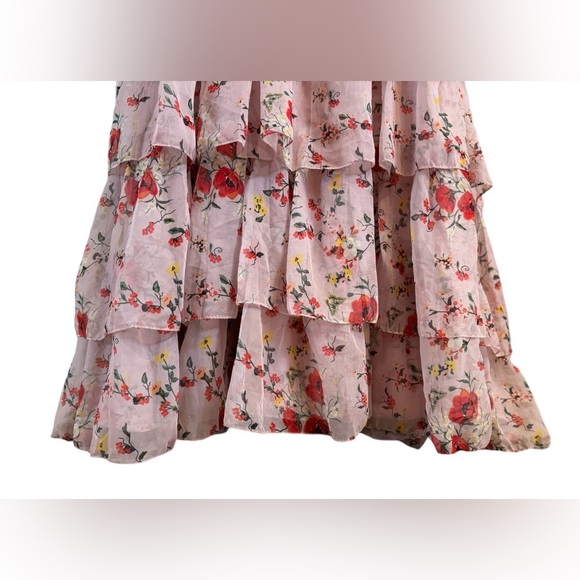 Ieena for Mac Duggal Pink Floral Tiered Layered Ruffle Sleeve Maxi Gown 8 NWT - Picture 9 of 12